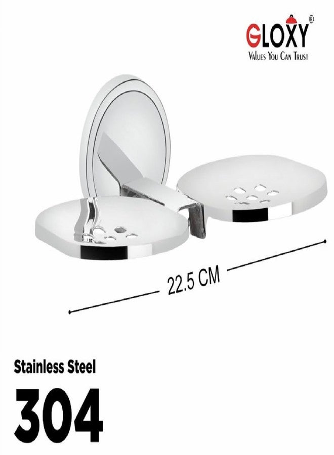 GLOXY Stainless Steel Double Soap Holder - Wall Mounted Square Soap Dish for Bathroom, Rust-Free Soap Tray for Bath, Kitchen & Shower Accessories - Image 3